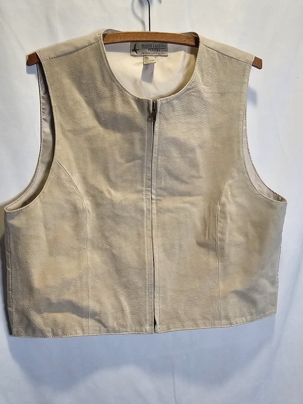 Vintage Marsh Landing Petites Cropped Leather Zip Up Womens Vest